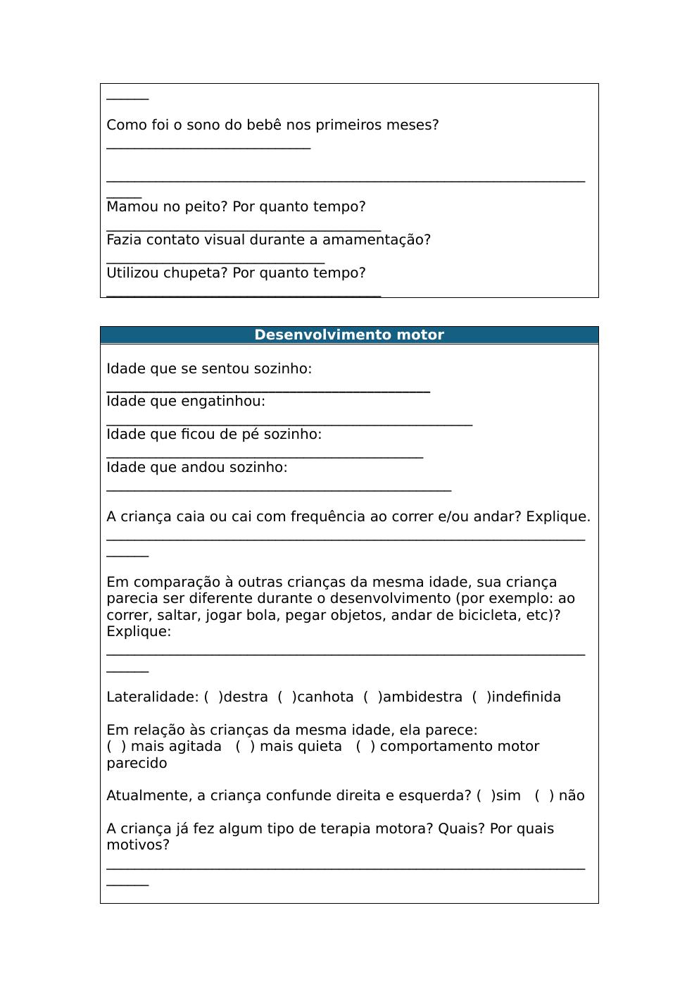 Anamnese - Histórico médico e sono
