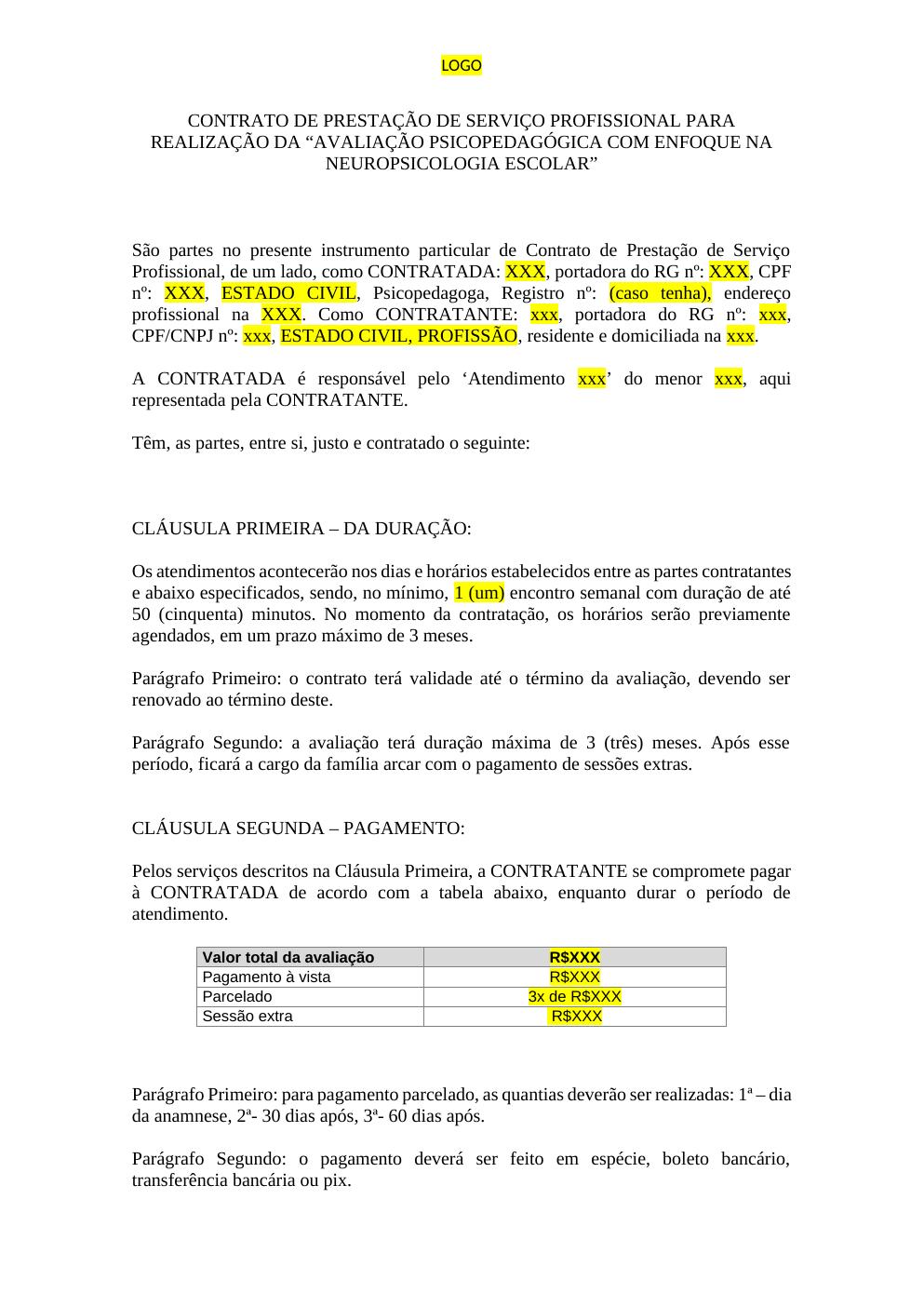Contrato de Avaliação - página 1
